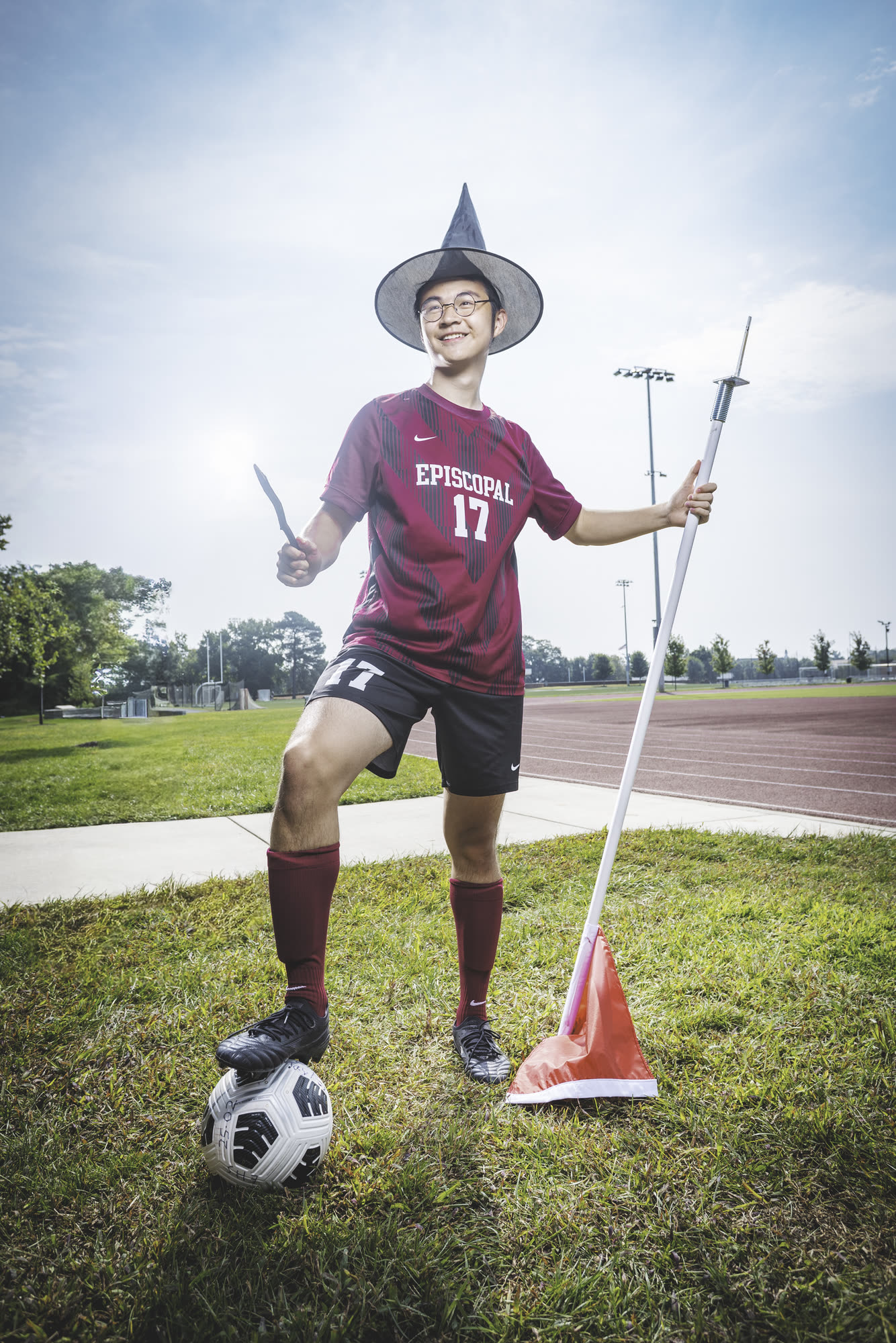 Episcopal High School — soccer player portrait in a witch hat