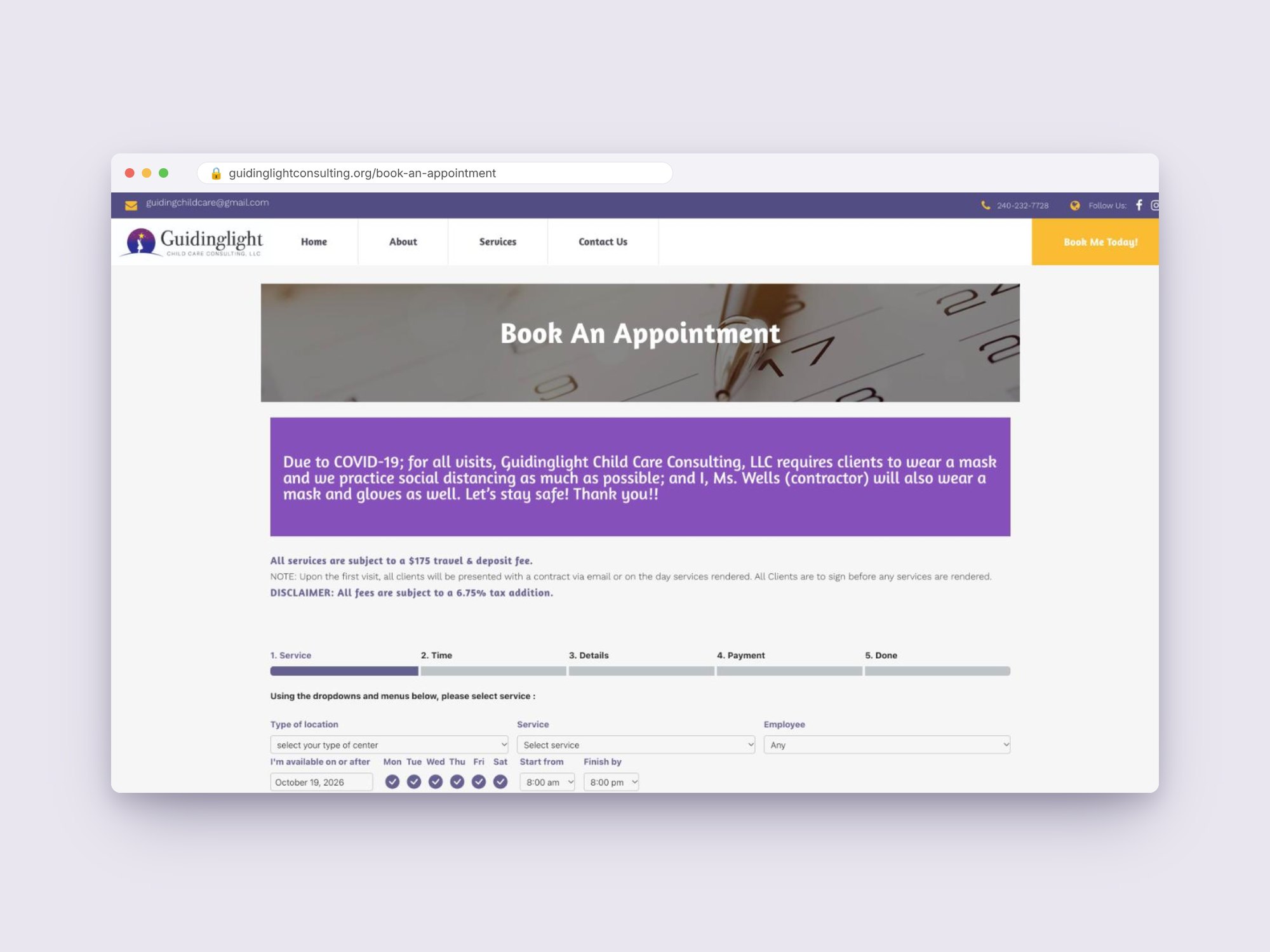 Guidinglight — Book an Appointment page