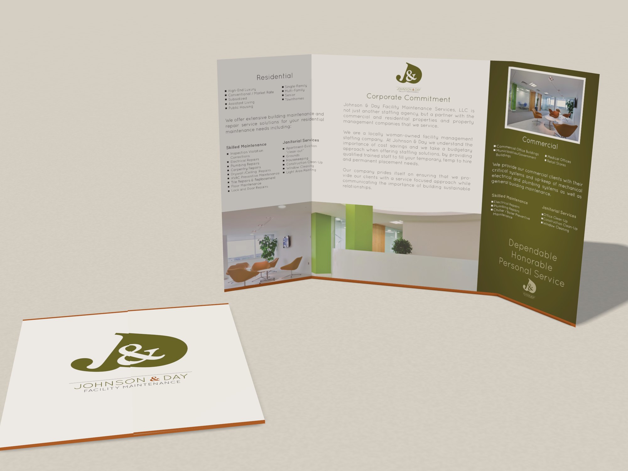 Johnson & Day — gatefold brochure, open and closed