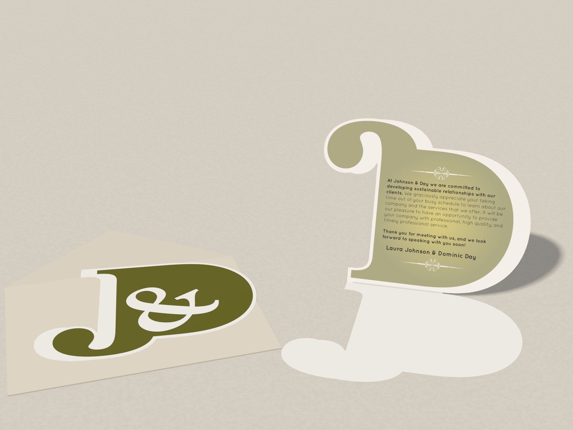 Johnson & Day — die-cut thank-you card, closed and open