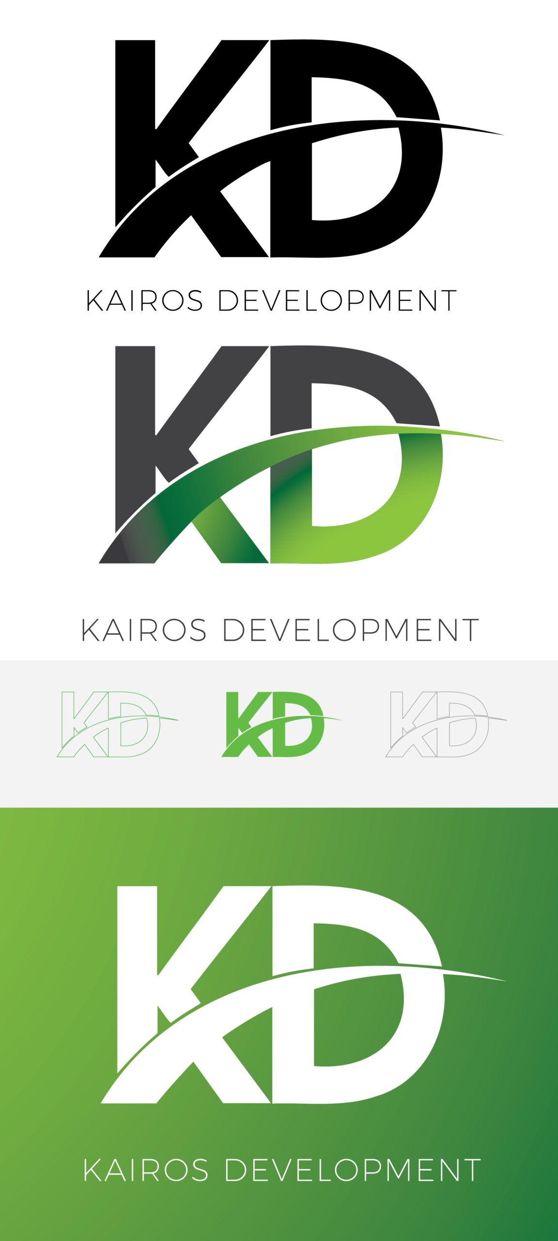 Kairos Development — KD logo: primary, color, outline and reversed versions
