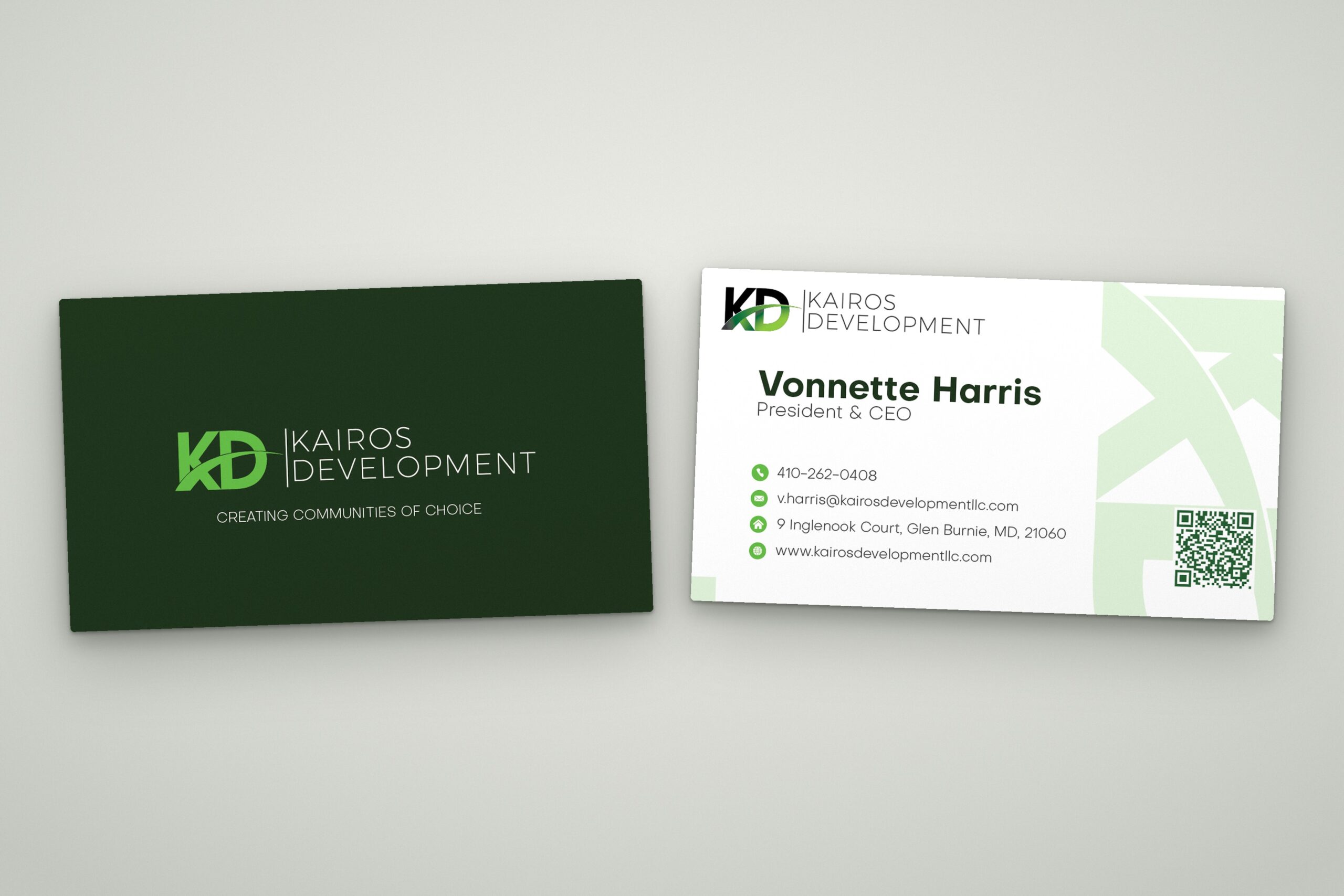 Kairos Development — business card front and back